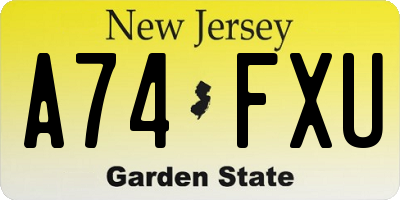 NJ license plate A74FXU