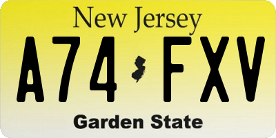 NJ license plate A74FXV