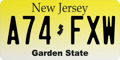 NJ license plate A74FXW