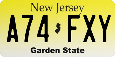 NJ license plate A74FXY