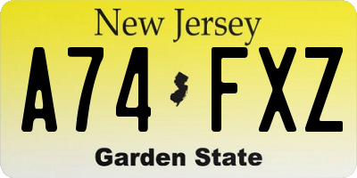 NJ license plate A74FXZ