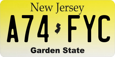 NJ license plate A74FYC