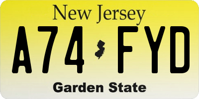 NJ license plate A74FYD
