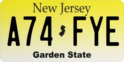 NJ license plate A74FYE