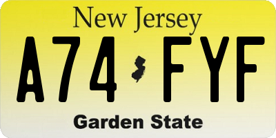 NJ license plate A74FYF