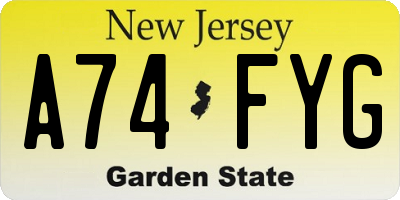 NJ license plate A74FYG
