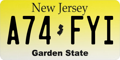 NJ license plate A74FYI
