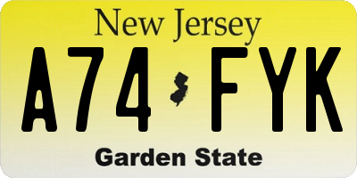NJ license plate A74FYK