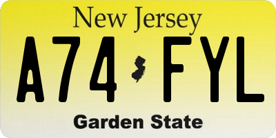 NJ license plate A74FYL