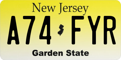 NJ license plate A74FYR