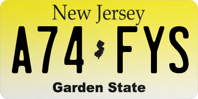 NJ license plate A74FYS