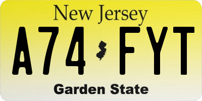 NJ license plate A74FYT