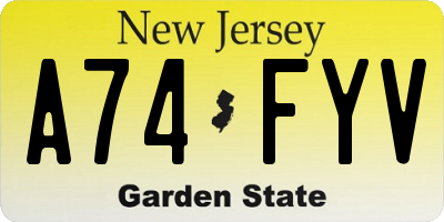 NJ license plate A74FYV