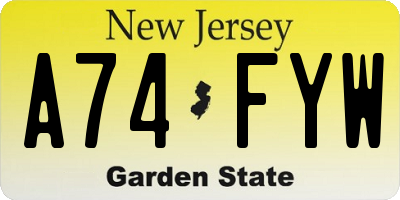 NJ license plate A74FYW