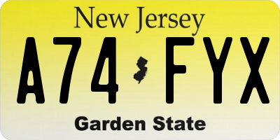 NJ license plate A74FYX