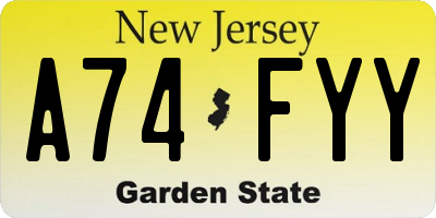 NJ license plate A74FYY