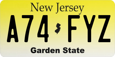 NJ license plate A74FYZ
