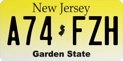 NJ license plate A74FZH