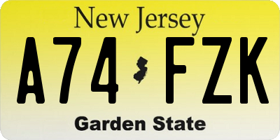 NJ license plate A74FZK