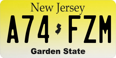NJ license plate A74FZM