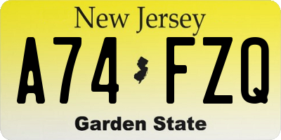 NJ license plate A74FZQ