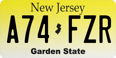 NJ license plate A74FZR