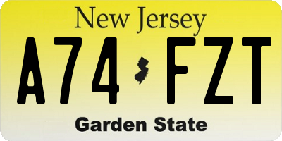 NJ license plate A74FZT