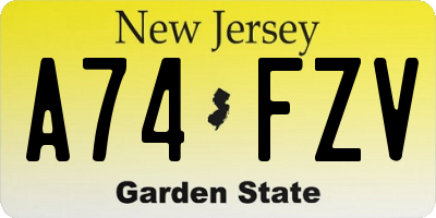 NJ license plate A74FZV