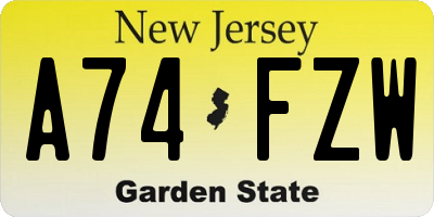 NJ license plate A74FZW