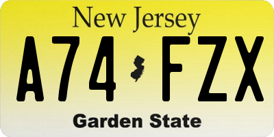 NJ license plate A74FZX
