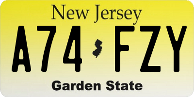 NJ license plate A74FZY