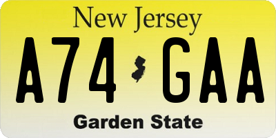 NJ license plate A74GAA