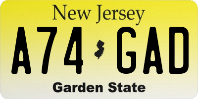 NJ license plate A74GAD