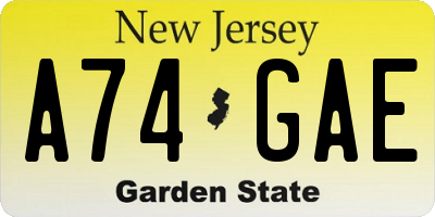 NJ license plate A74GAE