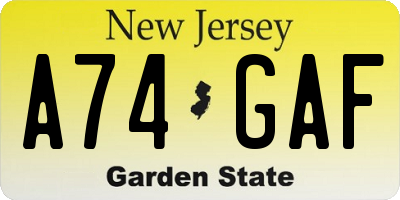 NJ license plate A74GAF