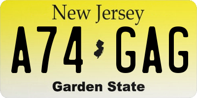 NJ license plate A74GAG