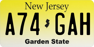 NJ license plate A74GAH