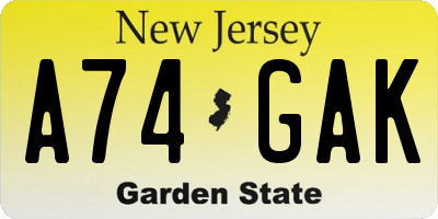 NJ license plate A74GAK
