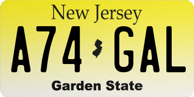 NJ license plate A74GAL