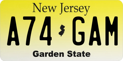 NJ license plate A74GAM