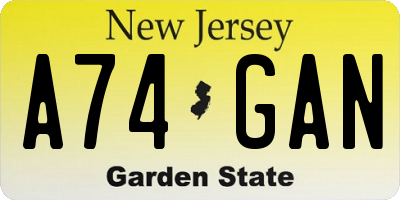 NJ license plate A74GAN