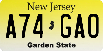 NJ license plate A74GAO