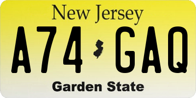 NJ license plate A74GAQ