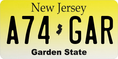 NJ license plate A74GAR