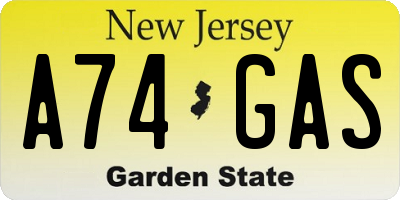 NJ license plate A74GAS