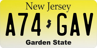 NJ license plate A74GAV