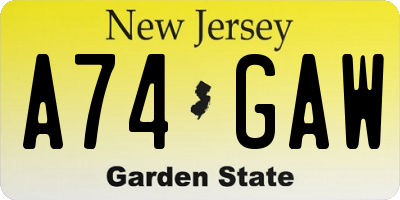 NJ license plate A74GAW
