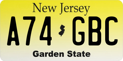 NJ license plate A74GBC