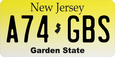 NJ license plate A74GBS