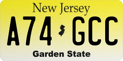 NJ license plate A74GCC